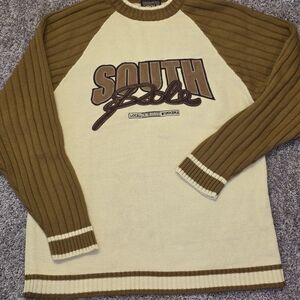 South Pole Tan and Cream Crewneck Sweater Y2K Vintage